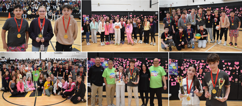 six photos of kids holding trophies
